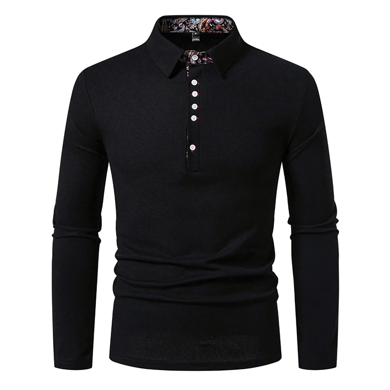 Casual Polo Shirt Men Fashion Paisley Color Block Long-Sleeve Men\'s New Autumn Business Polo Shirts Solid Color Hip Hop Top Tees