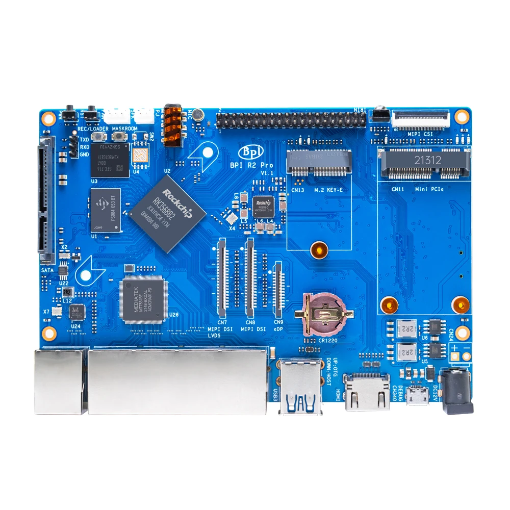 Banana pi BPI-R2 pro rockchip rk3568 quad-core Cortex-A55 2g lpddr4 16g apoio emmc sata microsd csi usb 3.0 executar linux android