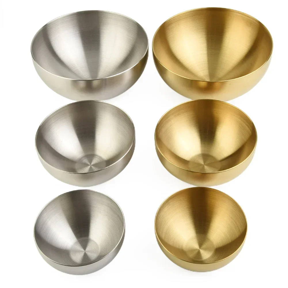 Stainless Steel Salad Bowl Rice Noodle Ramen Bowl Gold Silver Kitchen Tableware Food Container Mixing Bowls 12/15/20cm