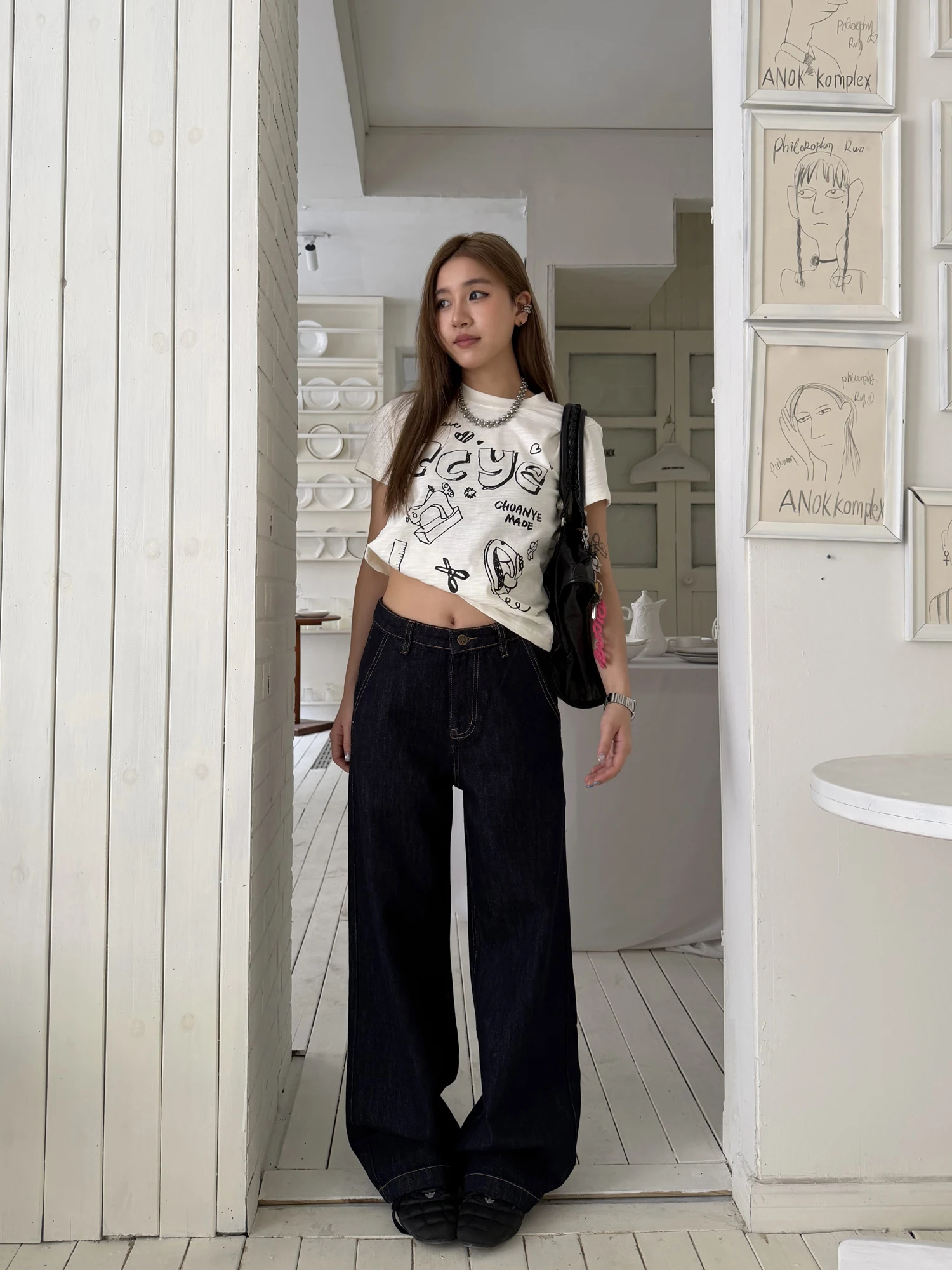 

High Waist Straight Leg Denim Jeans Women's Loose Casual Loose Long Pants Spring New High Visibility Stitching Decorative