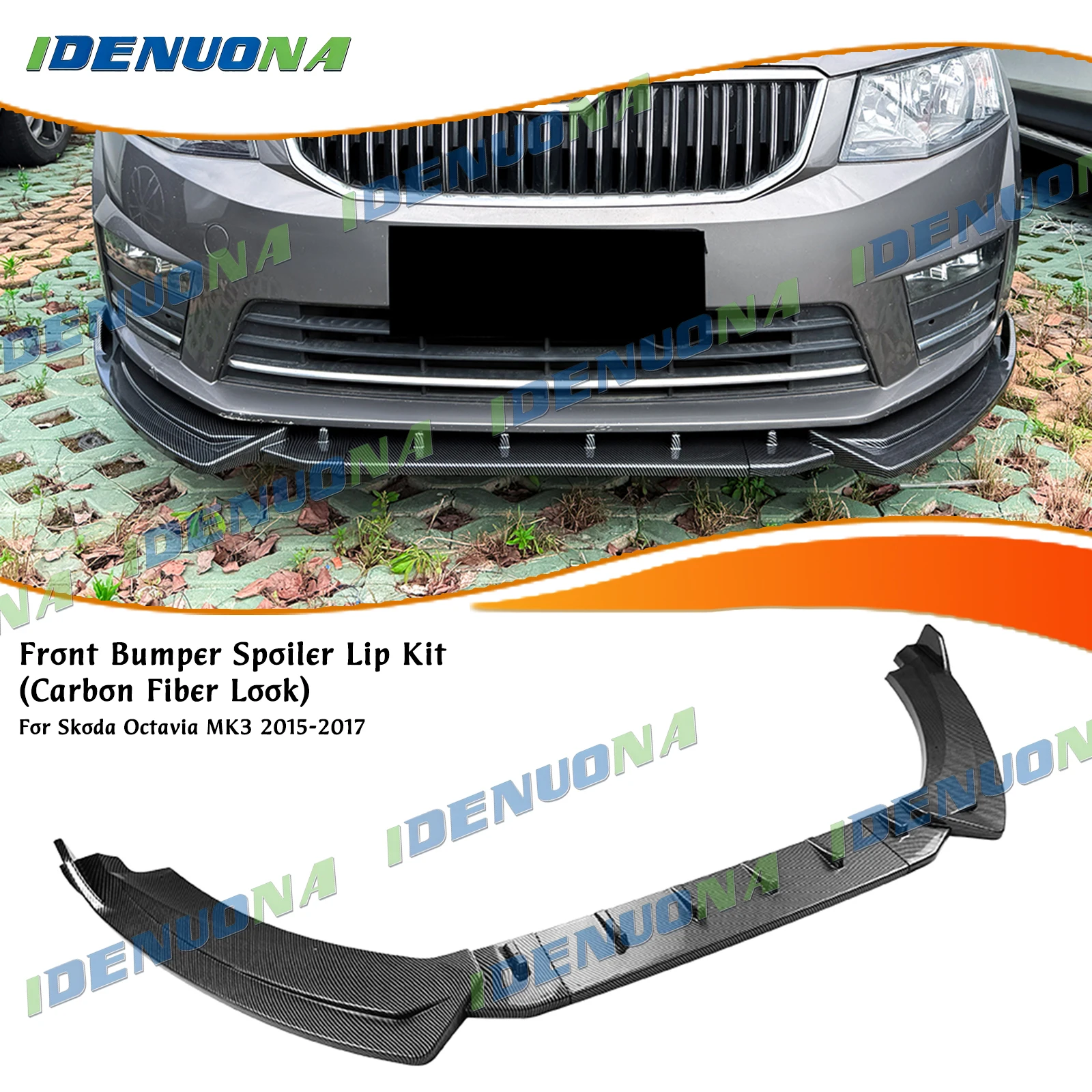 

For Skoda Octavia MK3 2015-2017 Front Bumper Spoiler Lip Carbon Fiber Look/Gloss Black Splitter Lower Blade Body Protector Kit