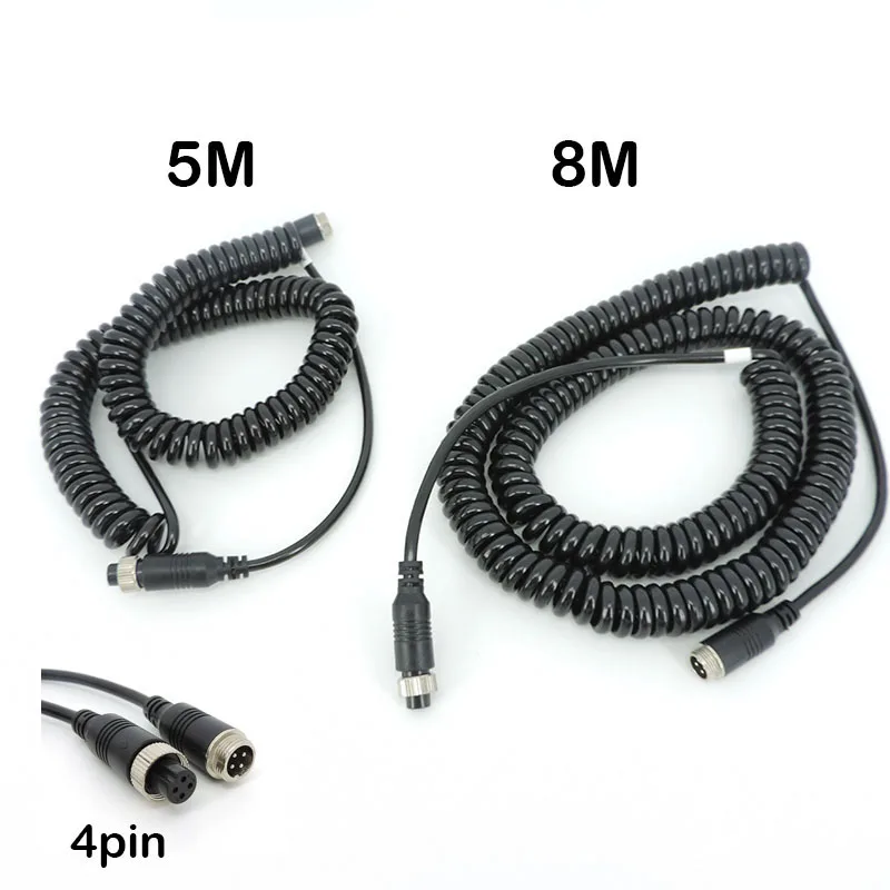 5M 8M 4 Pin core spring Aviation male to female Extension Video connector power Cable extend for car Truck Bus Monitor Camera