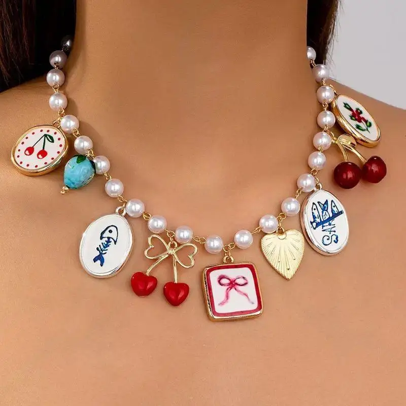 

Trend Necklaces Jewelry Making Accessories Niche And Refreshing Plant Series Necklace DIY Flower Strawberry Love Beads Bowknot