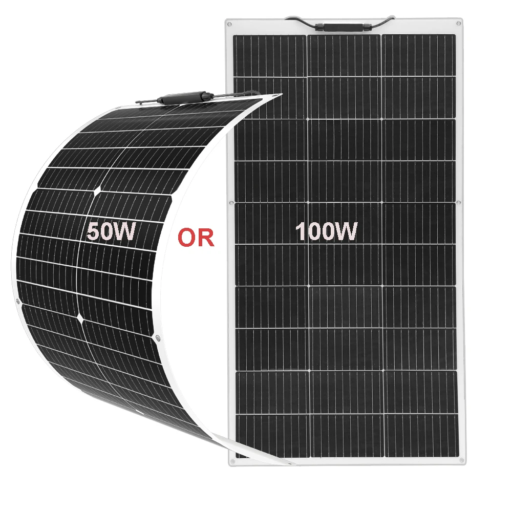 

XINPUGUANG Flexible Solar Panel 50W 100W 12V Monocrystalline Off-Grid Charger Kit for Marine RV Cabin Van Car Uneven Surfaces