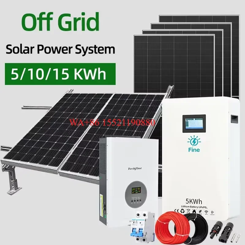 WMWMNU for JEESENG 3kW Off-grid Solar Power System Kit Monocrystalline 580W Panels PWM Controller LiFePO4 Battery Home Energy