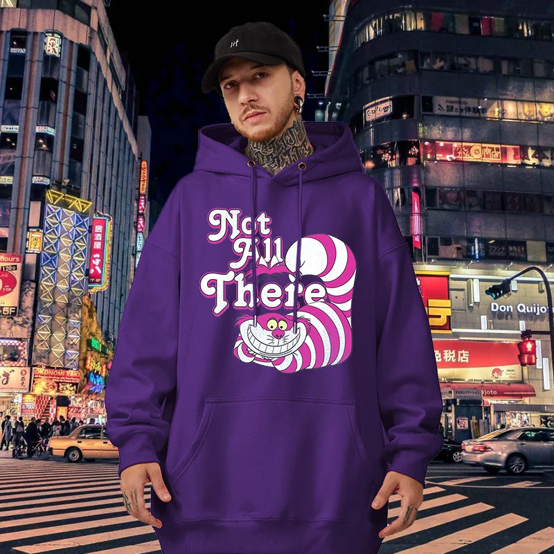 Popular Disney Alice in Wonderland Cheshire Cat print hooded men's and women's hoodies couple casual sports street hoodies