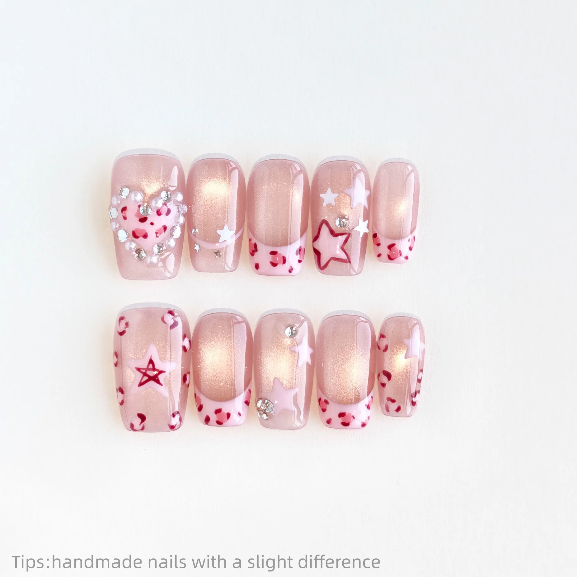 

10 шт., розовые стразы ручной работы, звезда, любовь, сердце, пресс для ногтей, полное покрытие, носимые многоразовые милые накладные ногти 2026