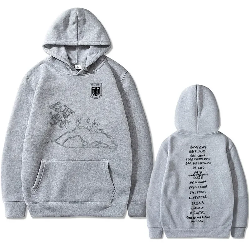 Rapper Kanye West Vultures Graphic Print Hoodie Male Fleece Cotton Hoodies Pullover Men Women Hip Hop Oversized Hoode Sweatshirt