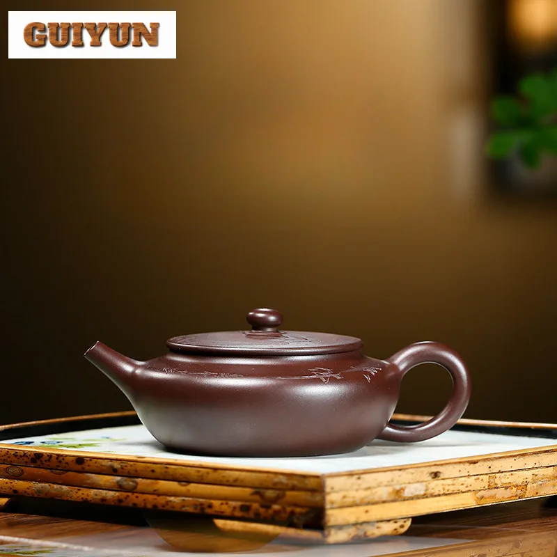 180ml Yixing Purple Clay Teapots Handmade Flat Pot Raw Ore Purple Eggplant Mud Tea Brewing Kettle With Strainer  Zisha Tea Set