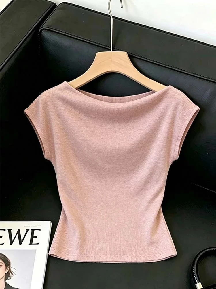 Delicate Knitted T-Shirt Elegant Slimming Design Summer Top for Women Gentle Fashionable Commute Style Short Sleeve Crew Neck