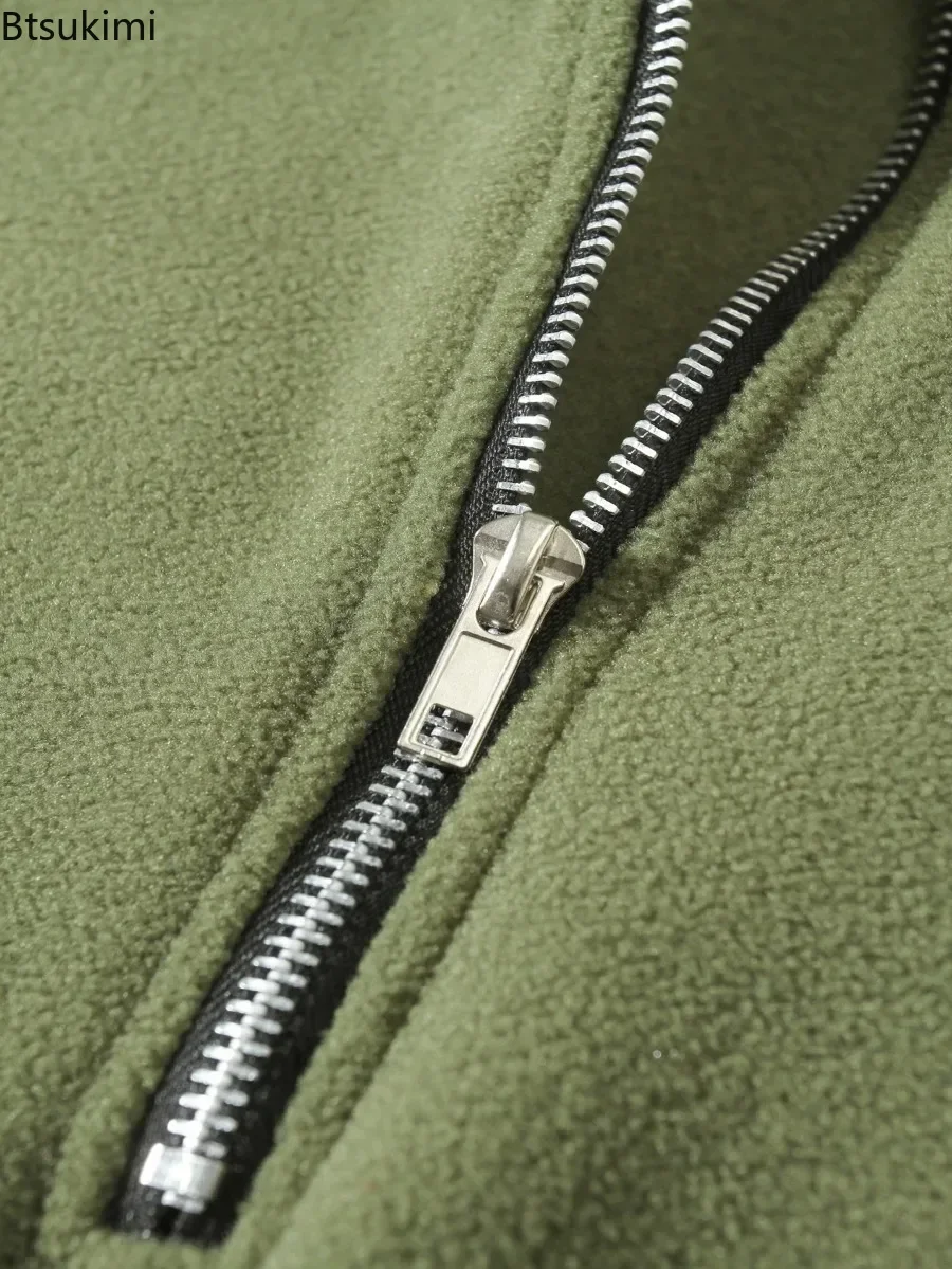 2025 Heren Stand Kraag Halve Rits Sweatshirts Losse Casual Coral Fleece Warme Trui Tops Outdoor Sport Training Hoodies Mannelijke