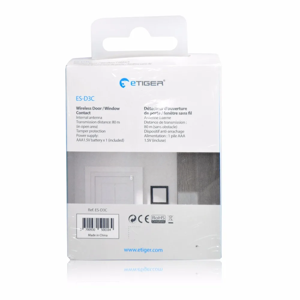 eTIGER ES-D3C Wireless Door/Window Contact Alarm powered with AAA battery Window Door Sensor Detector For eTiger Alarm