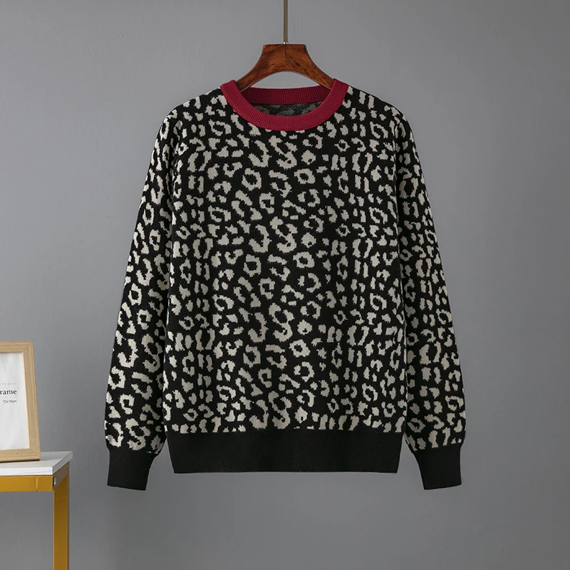 2023 Autumn Jumper Autumn winter Knitted Sweater Women Oversized Sweaters Female Leopard Jacquard Fashion Wool Blends Pullover