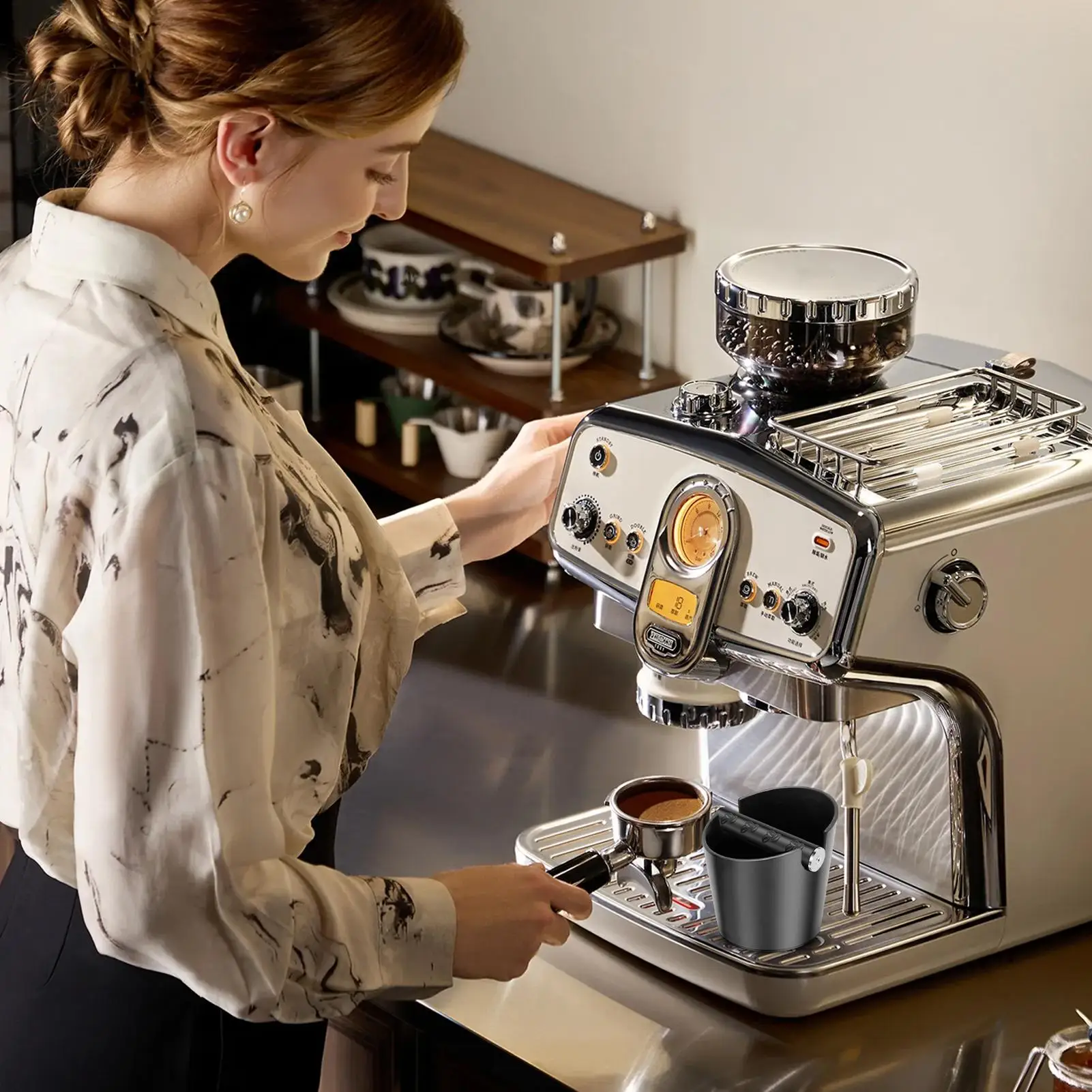 Coffee Puck Knock Box Tamping Container With Detachable Rod Dishwasher Safe Coffee Tapping Box For Kitchen Home Commercial Cafe
