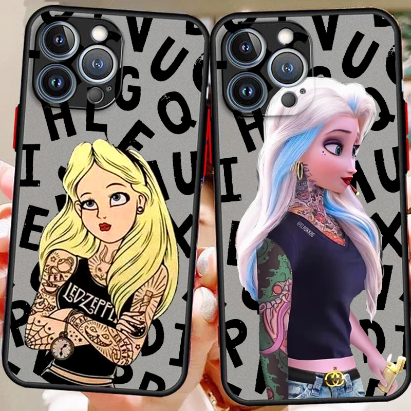 Disney Letter Princess Art Cool Frosted Translucent For Apple iPhone 16 15 14 13 12 11 XS XR X Pro Max Plus Mini Cover