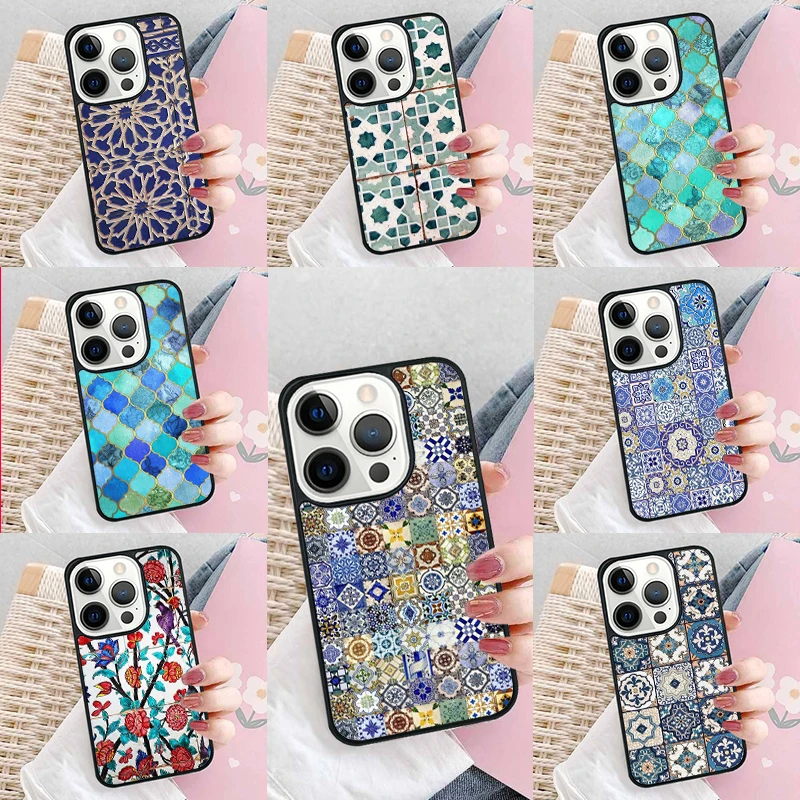 Moroccan Tile Phone Case Cover for iPhone 16 Promax 15 Pro 13 14 Plus 11 12 Mini XR XS MAX Coque