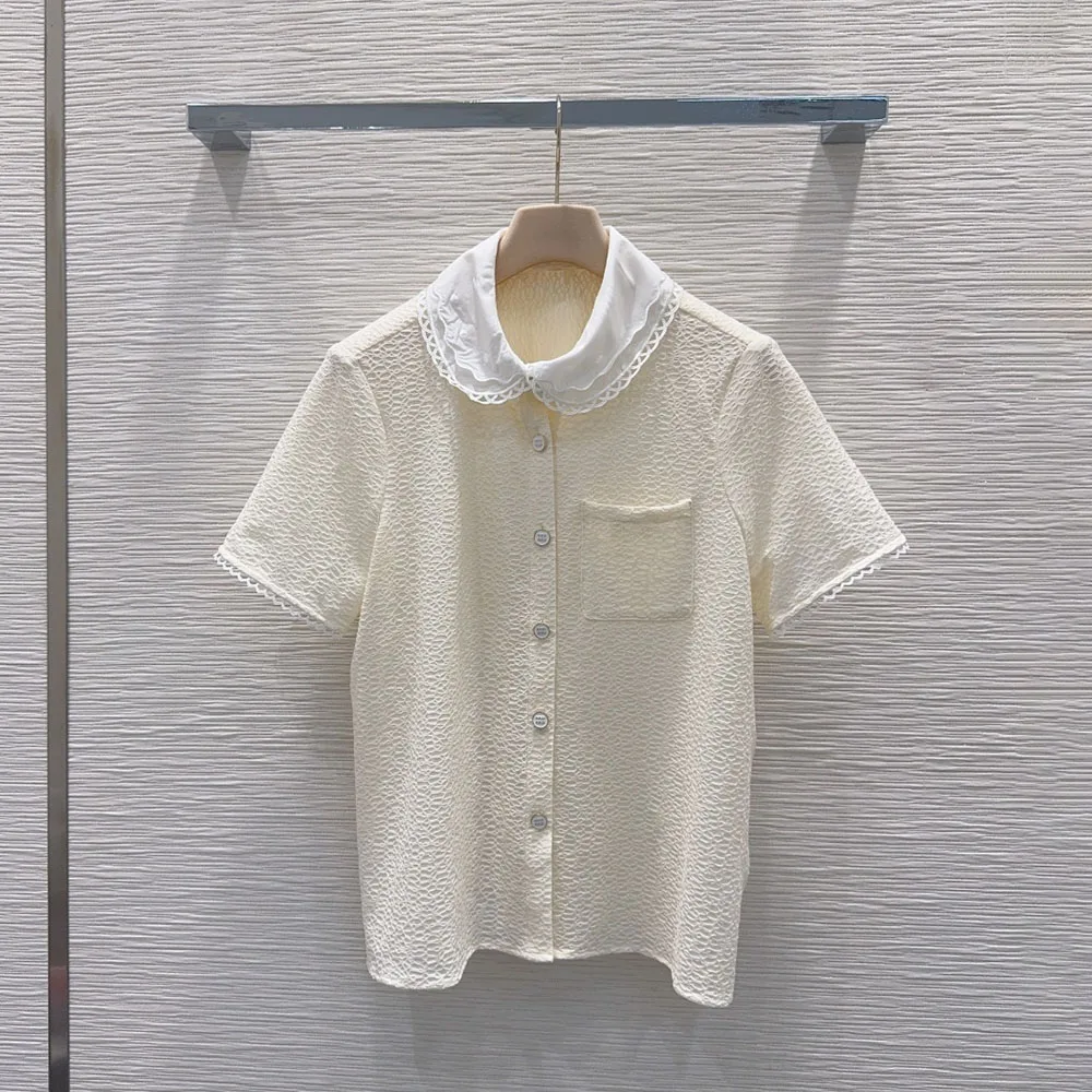 

High-quality 2026 women's short-sleeved shirt top with lace babydoll collar casual and fashionable comfortable to wearxy26421115