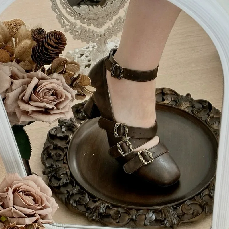 

Fashion Women's Shoes Designer Mary Jane Shoes Spring Autumn New Square Toe Buckle High Heels for Women Lolita Cute Casual Shoes