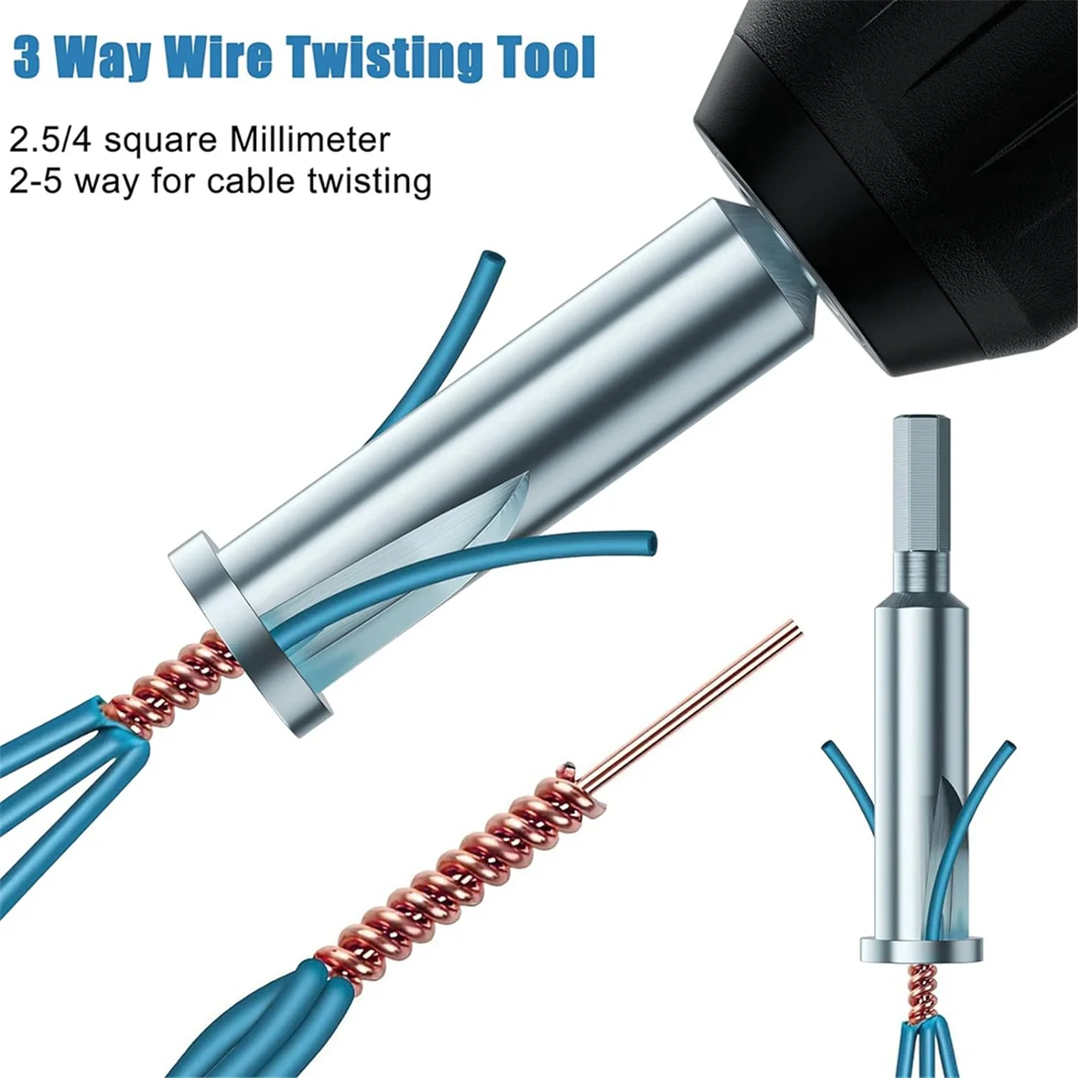 3Pcs Wire Twister Tool for Drill - 3 Way/ 5 Way Wire Stripper and Electrical Wire Twister Tool for Power Drill