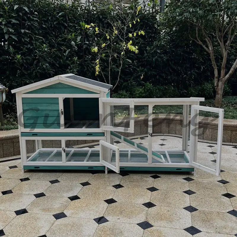 Wheeled double-layer mobile rabbit cage with waterproof roof