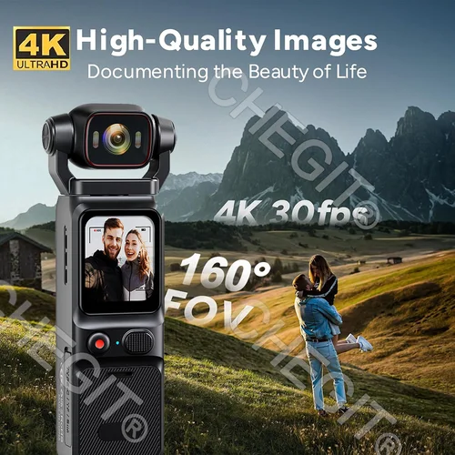 Imagen 2 del producto NUEVA cámara de bolsillo con pantalla táctil 4K WIFI para exteriores DV 180 ° Grabadora de seguridad portátil de acción deportiva Bodycam antivibración UHD giratoria