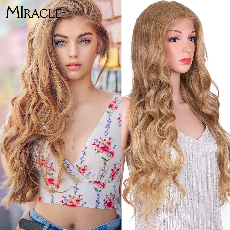 MIRACLE Synthetische Kant Voorpruik Cosplay 30 Inch Lang Golvend Kant Pruiken Blond Rood Fantasie Damespruiken Kant Frontale Pruiken