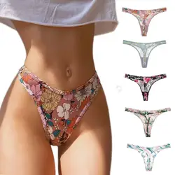 SP&CITY Summer Thin Sexy Thongs Flower Printed Ice Silk Traceless Sexy Women’s Underwear Sports Soft Breahtable Seamless Briefs