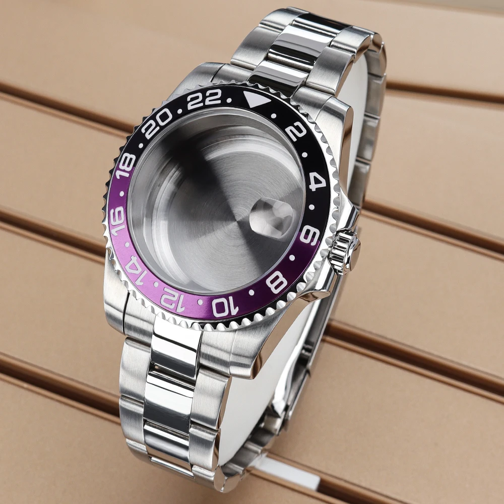 

40mm Watch Case Watchbands Business Luxury Men For GMT NH35 NH36 NH34 ETA 2824 Miyota 8215 Movement Black Purple GMT Bezel Part