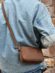 Crazy Horse Leather Messenger Bag Men's Leather Shoulder Bag for Mobile Phone Sling Bags for Men Woman Cross Body Bag