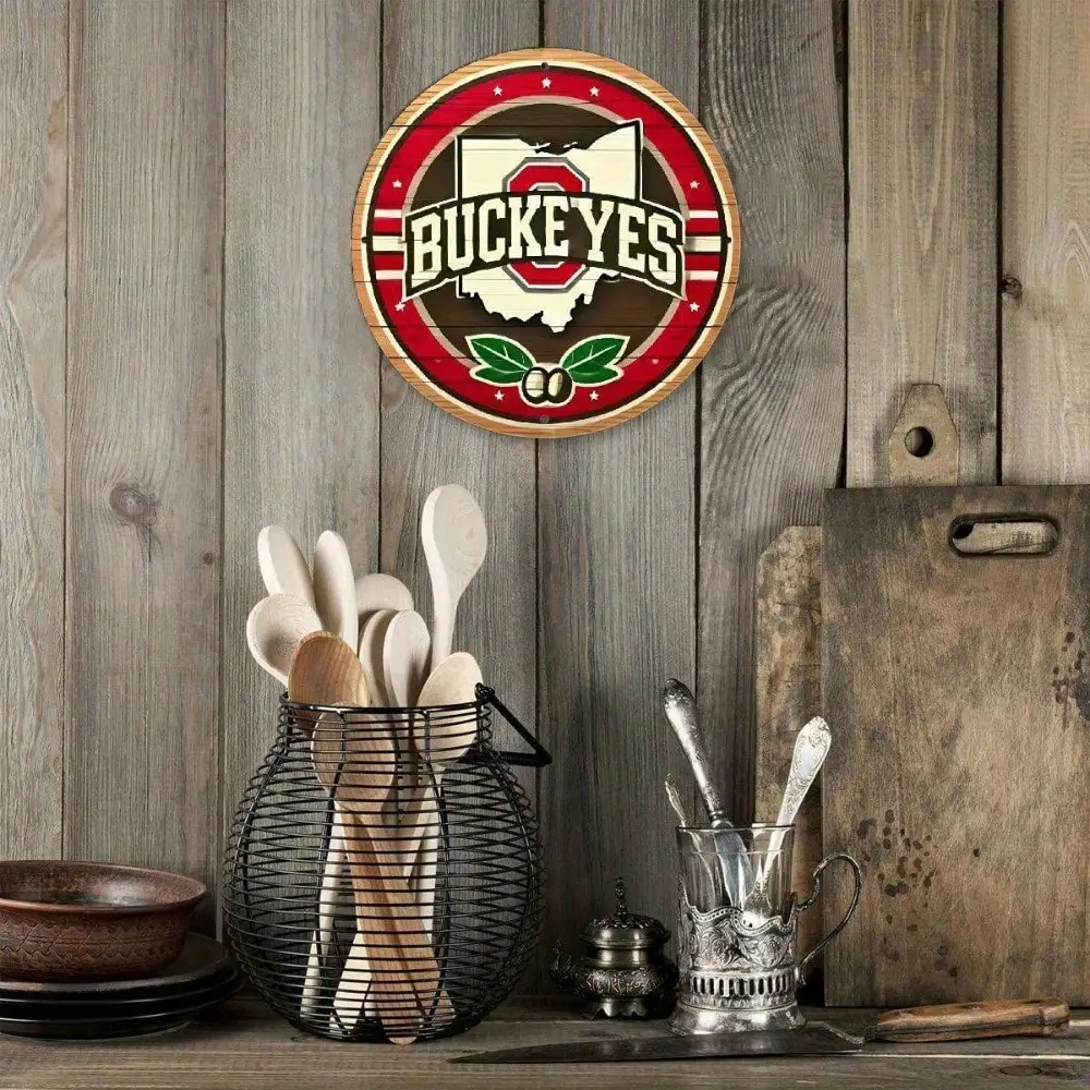 Round Unfinished Wood Sign Ohio State Buckeyes DIY Blank Wooden Plaque Rustic Wall Decor For Home Bar Farm Craft Project