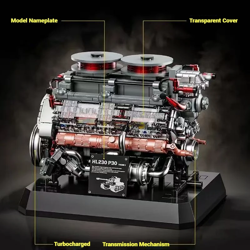 95008 제2차 세계 대전 타이거 탱크 엔진 모델 조립, DIY 장난감 블록 탱크 엔진 데스크탑 장식품, 어린이 생일 선물