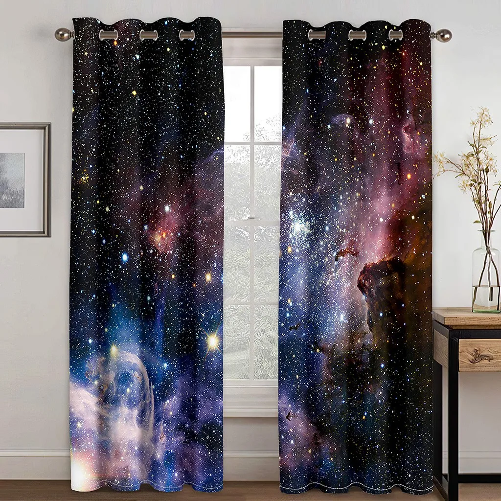 Nice Night Sky Moon star Thin 2 Pieces Thin Curtains for kids child girl men women Living Room Bedroom Window Drape Decor