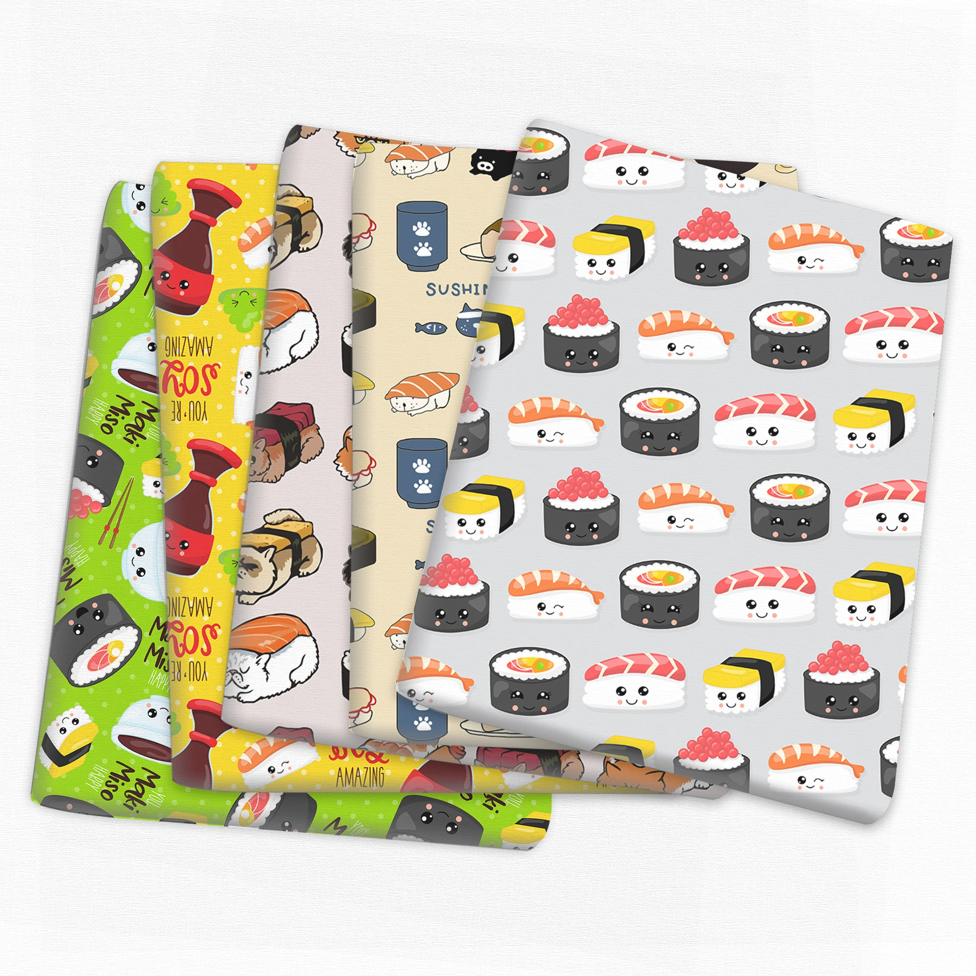 Free Shipping 50*145cm Sushi Food Polyester Pure Cotton Fabric Sewing Quilting Fabric Needlework Material DIY Cloth Handmade