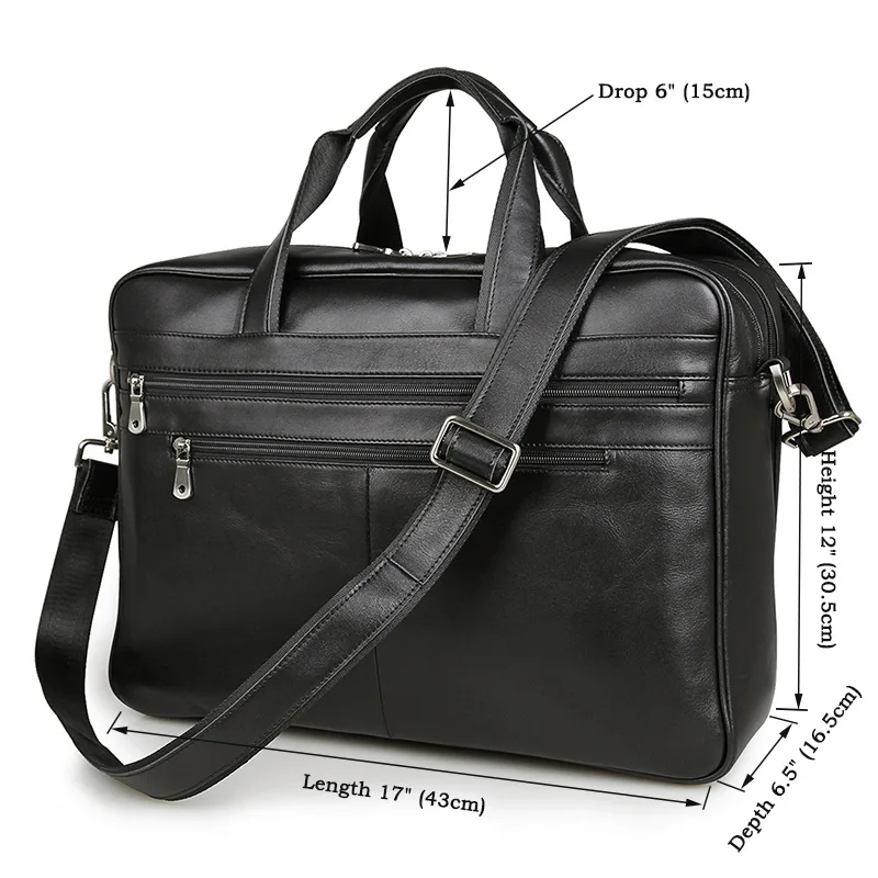 Men's Genuine Leather Briefcase 16" Big Black Real Leather Laptop Tote Bag Cow Leather Business Bag Double Layer Messenger Bag