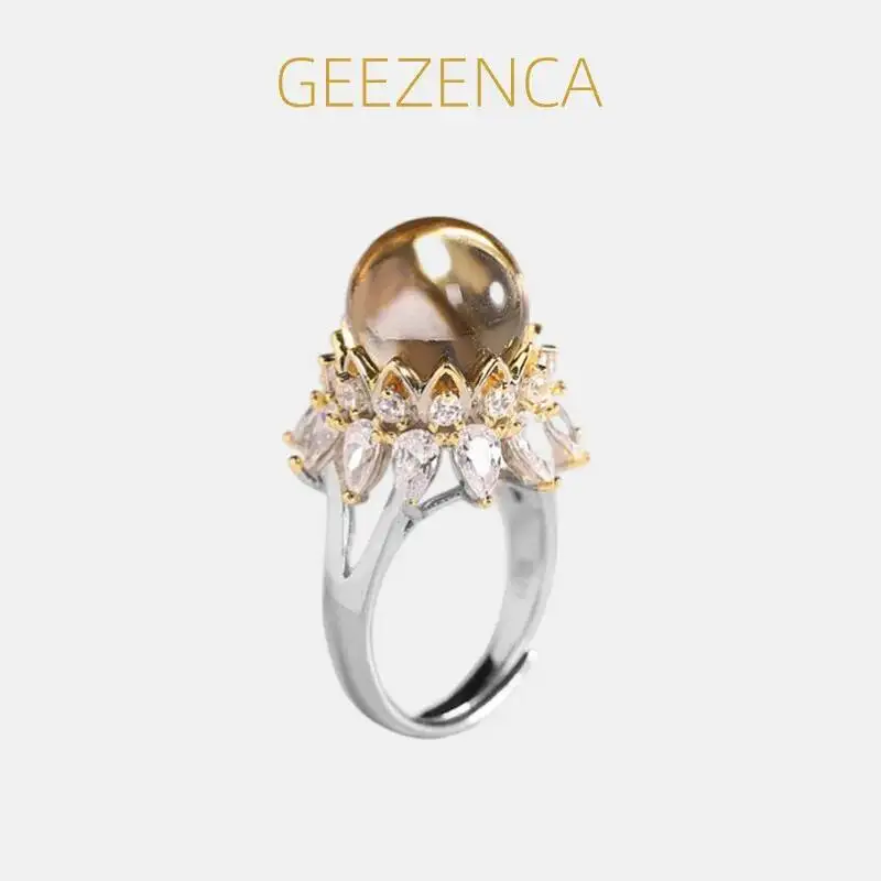 

GEEZENCA White Crystal 925 Silver 2-tone Luxury Rings With Pave Setting Zircon Clearance Limited Stock First Come First Get