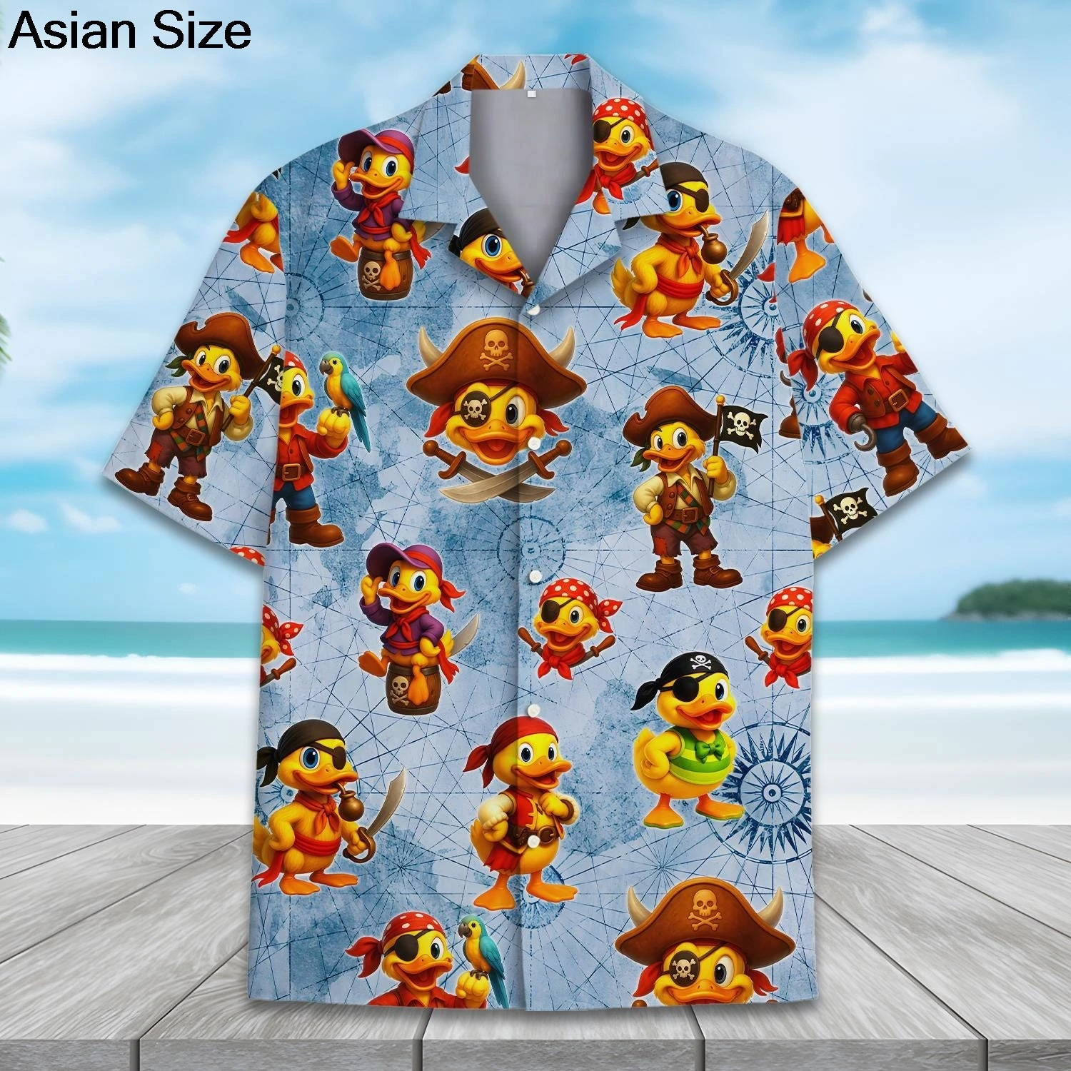 

Funny Pirate Rubber Duck Parrot Hawaiian Shirt For Unisex Clothing Cute Nautical Shirts Anchor & Wheel Sailor Graphic Blouses