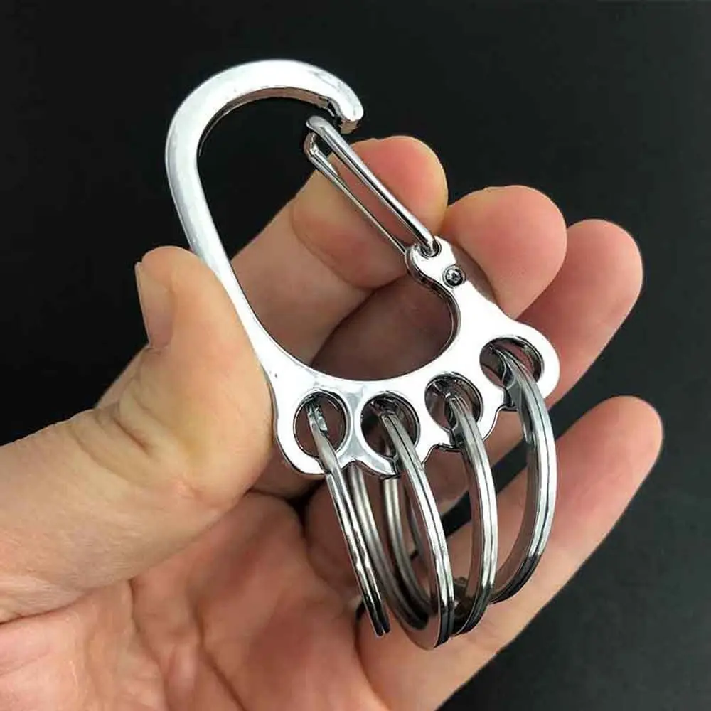 Creative Big Feet Key Chain Silver Color Metal Car Key Ring Holder for Men Women Waist Hanged Keyholder with 4 Keyrings Y55