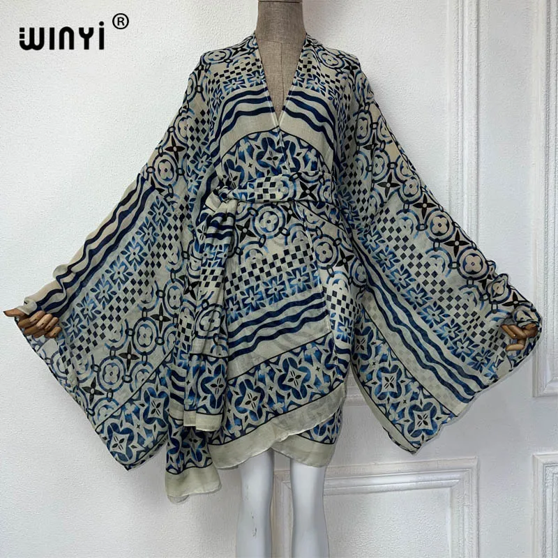 2024 kimono WINYI Europe z paskiem kardigan kaftan koktajl sexy Boho okrycie plażowe się afryka wakacyjna stroje plażowe dla kobiet