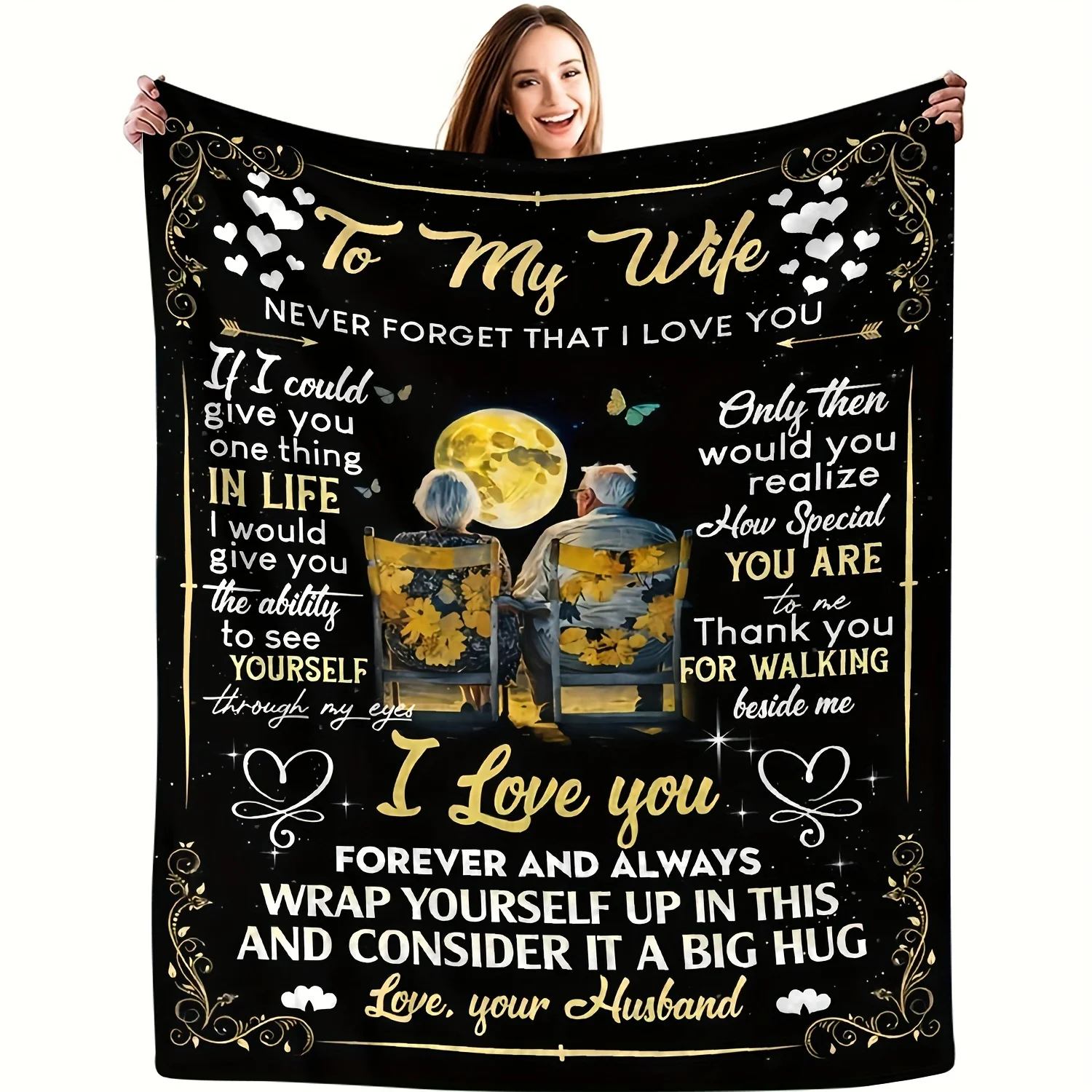 Creative Heartfelt Message for Wife Art Blanket - Romantic Birthday Gift Soft Warm All-Season Throw for Sofa & Watching TV
