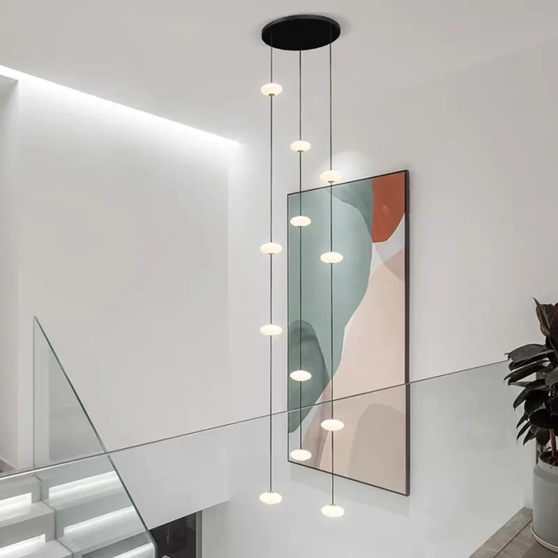 Modern Led staircase chandelier living room hanging light designer Villa duplex building oval string attic pendant lighting