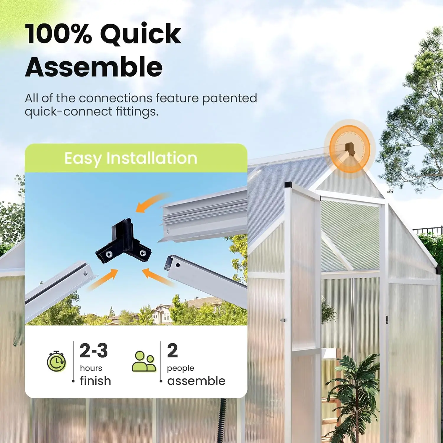 King Bird Premium 8X6Ft Polycarbonate Greenhouse For Outdoors, Kuick-Setup Large Walk-In Aluminum Frame & Pc Panel Garden Plant