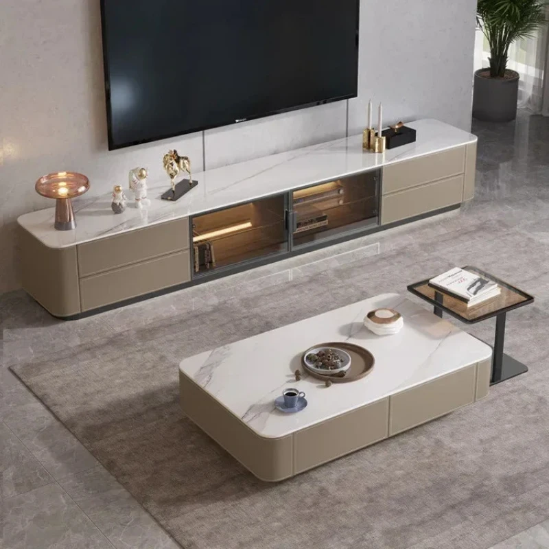 Minimalist Leather TV , Modern Nordic Small Unit, Ple And High-End Living Room, Low Cinet, Rock Board TV