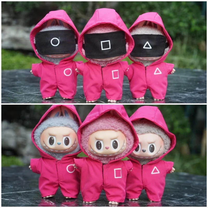 

New Only Clothes For 17cm V1 V2 V3 Labubu Doll Clothes Cool And Cool Yoyu Game Jumpsuit Set Round Triangle Square Set