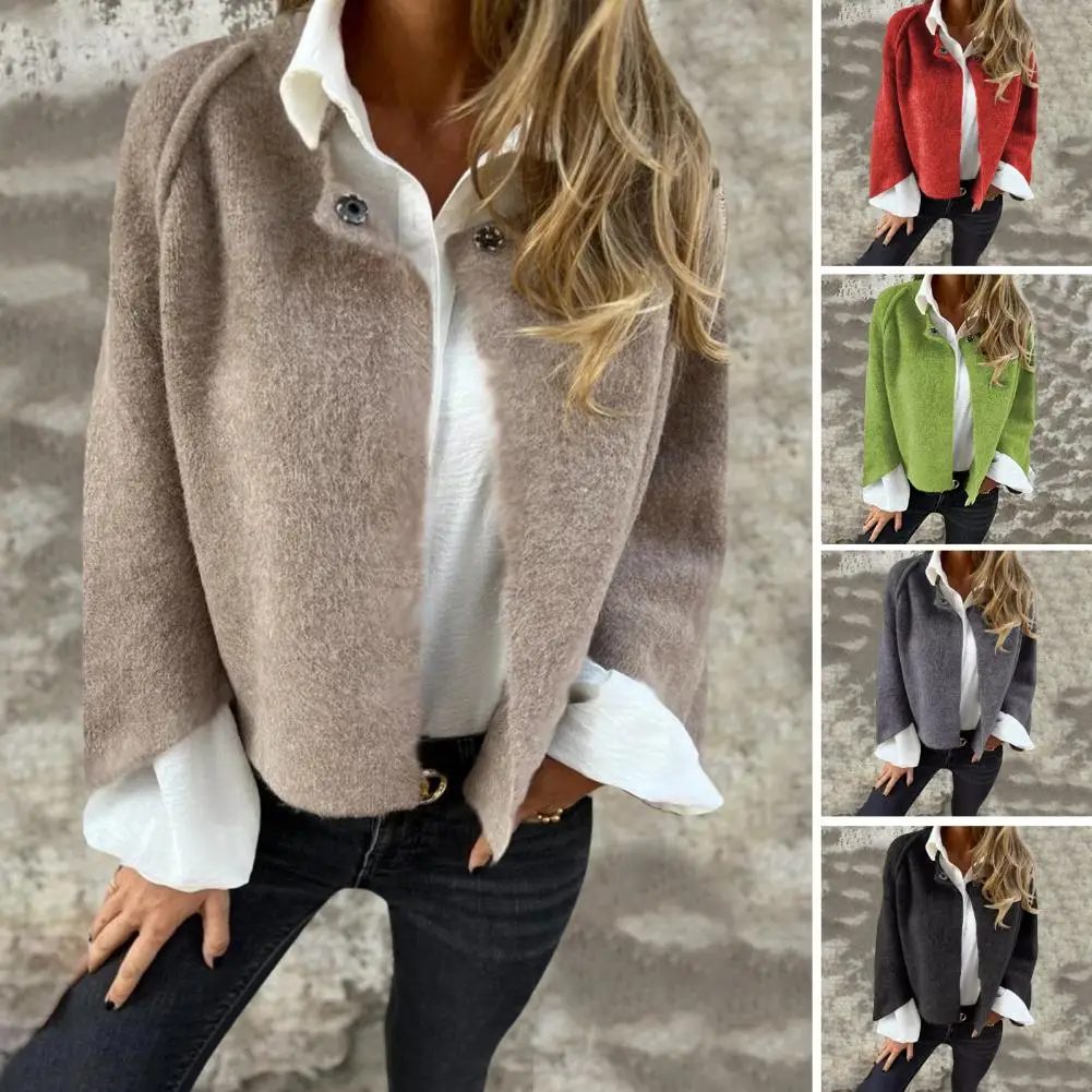 Womens Fall Winter Jackets Stand Collar Open Front Coat Long Sleeve Padded Outerwear Vintage Casual Outdoor Coat