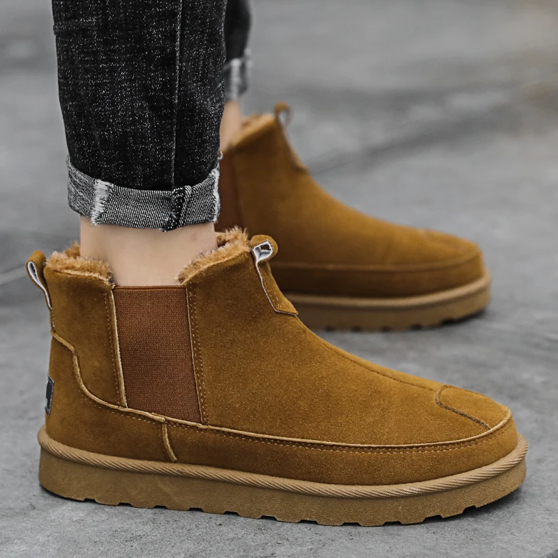 

2024 New Men's High Top Fleece Warm and Non Slip Snow Boots Lightweight and Comfortable Solid Color Cotton Shoes Plus Size 39-44