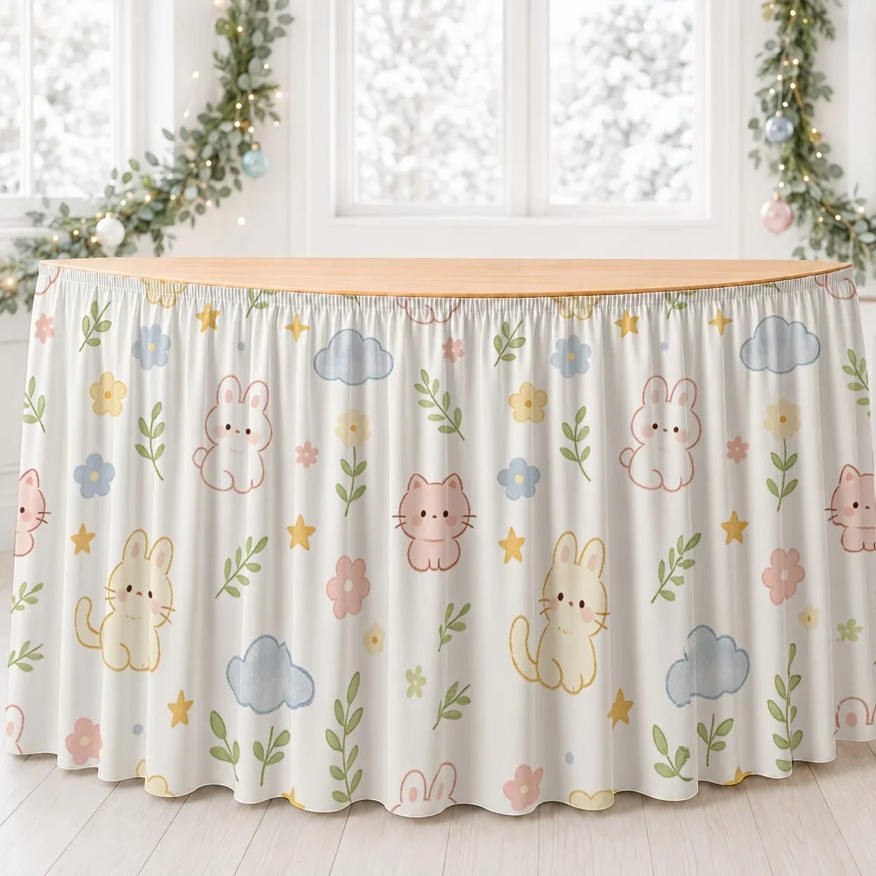 Party table skirt - Floral and animal pattern - Suitable for garden parties, picnics and outdoor activities decoration