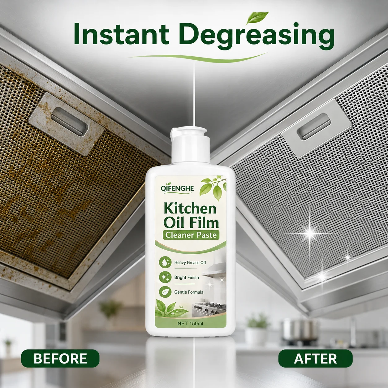 Kitchen Oil Film Cleaner Paste Heavy Grease Remover Degreasing Cream for Range Hood Stove Oven Stainless Steel Tile Cookware