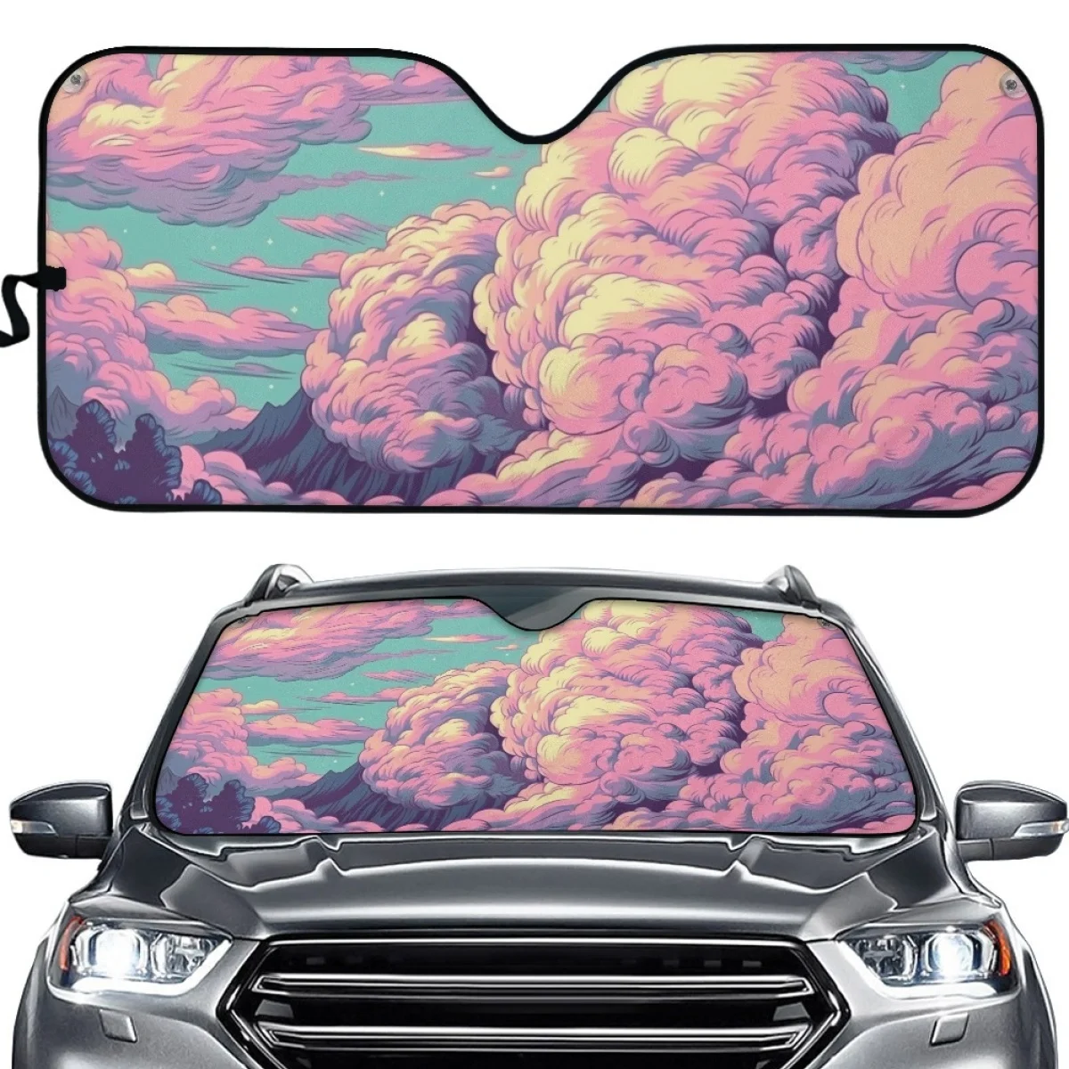 New Gradient Color Cloud Car Sun Shade UV Printing Aluminum Foil Foldable Window Cover Brand Design Fit for SUV Truck Vans Auto