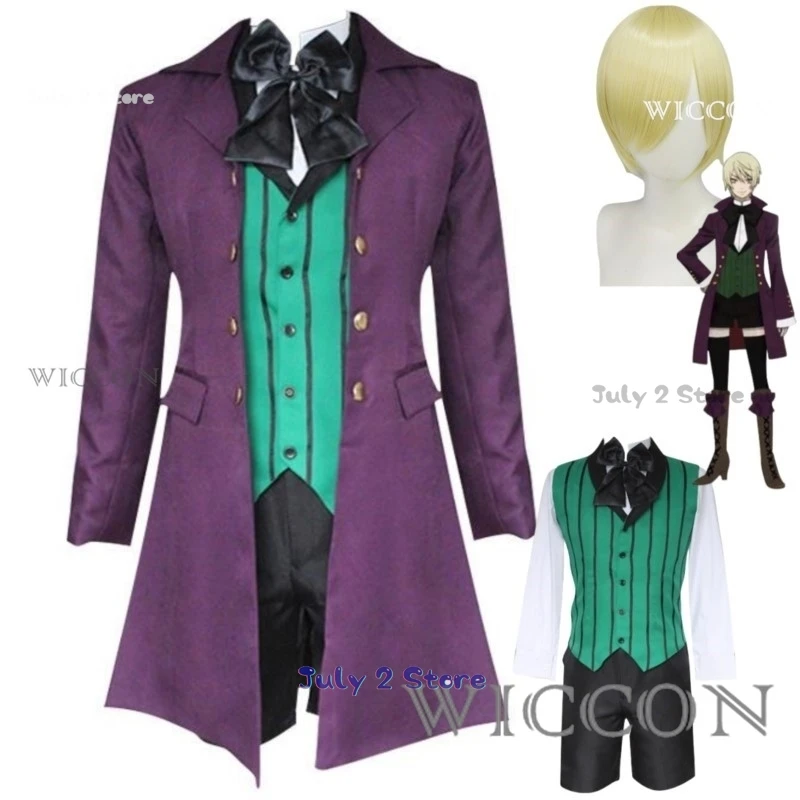 อะนิเมะบัตเลอร์สีดํา Alois Trancy คอสเพลย์ชุดวิกผม Tailcoat Coat เสื้อกั๊กชุดเต็มชุดผู้ใหญ่ชายฮาโลวีน Carnival ชุด