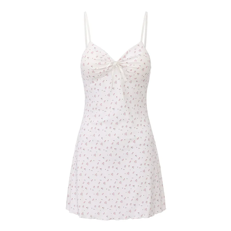 Sexy Lingerie Babydoll Slip Gown Nightgown Women Lace Sweet Floral Deep V Tie Padded Backless Spaghetti Strap Loungewear Set